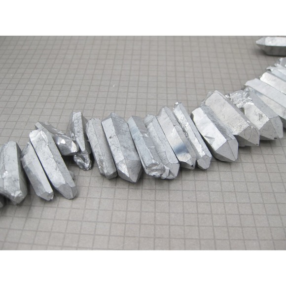 Silver Quartz Point Beads Full Strand Jewelry Making Supplies Craft - Picture 1 of 4